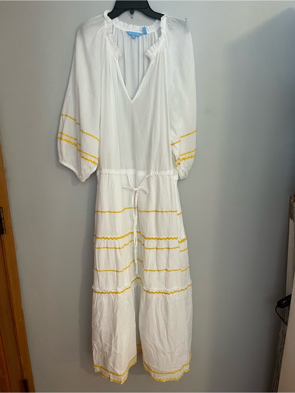Draper James White Midi Dress with Yellow Trim